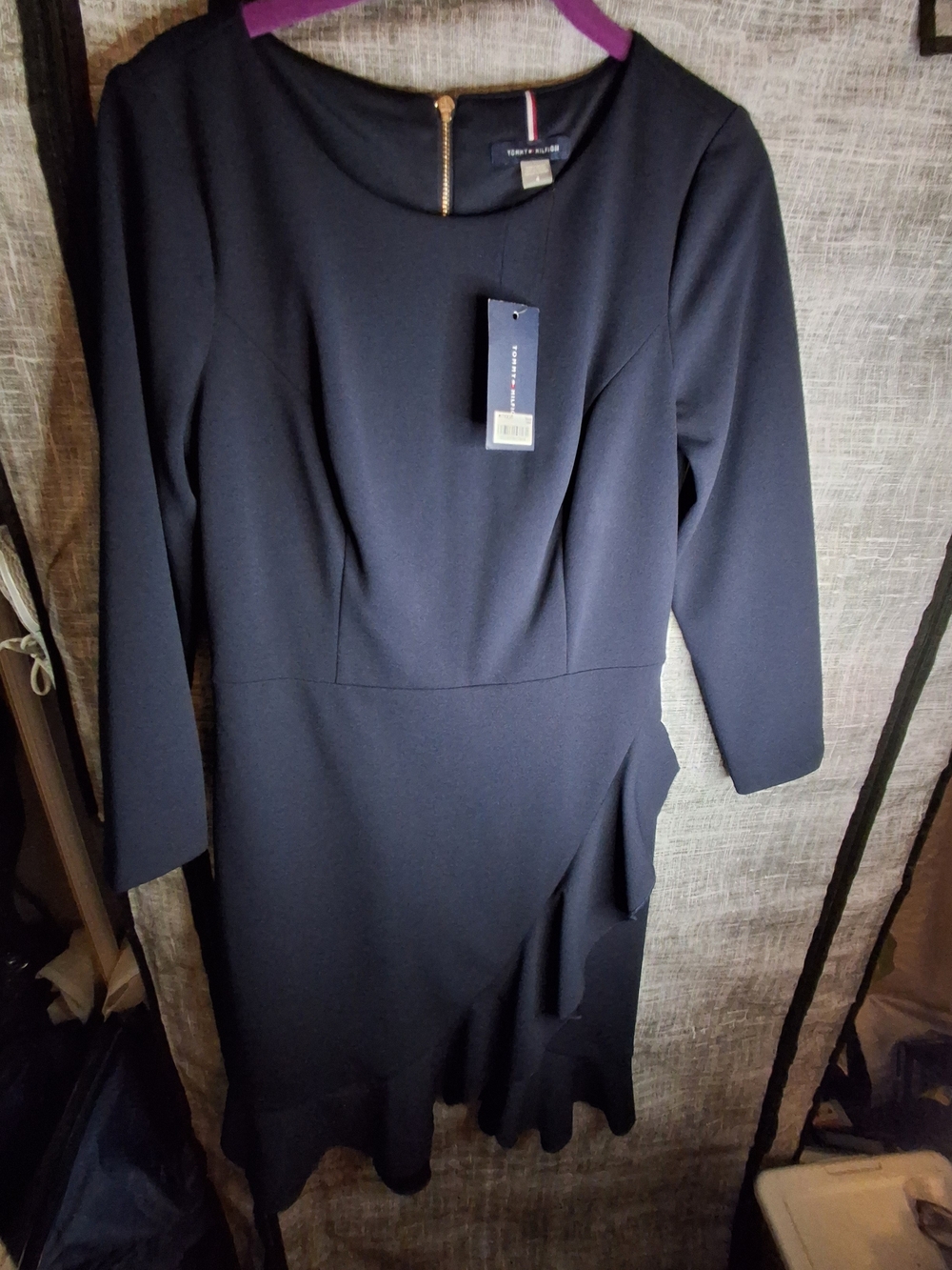 Tommy Hilfiger Navy Dress Long-Sleeve Ruffle Hem Dress